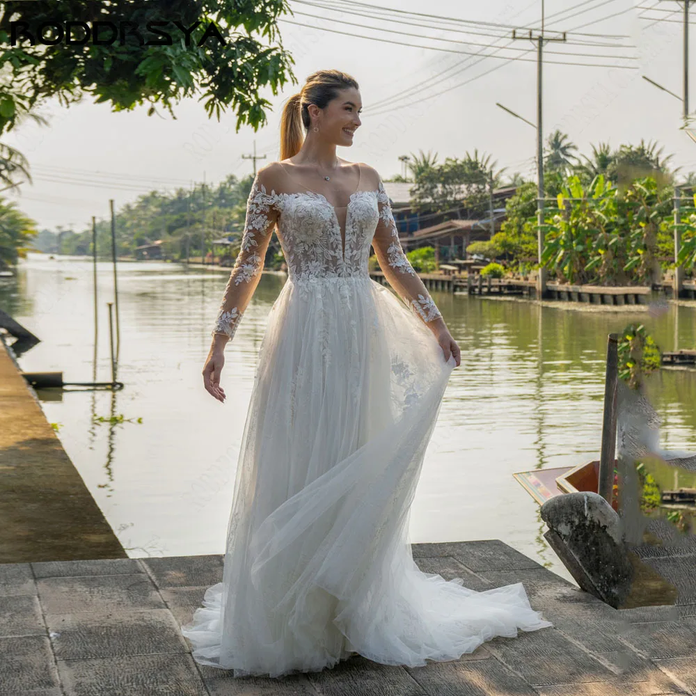 RODDRSYA Spaghetti Straps Wedding Dress With Detachable Sleeves Appliques  V-Neck Bride Ball Gown Tulle A-Line vestido noiva boho - AliExpress