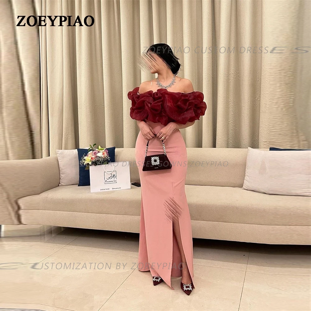 Pink/Red Short Sleeves Beach Evening Dresses Organza Satin Dubai Arabic Formal Event Celebrity Evening Gowns For Women 2023 1