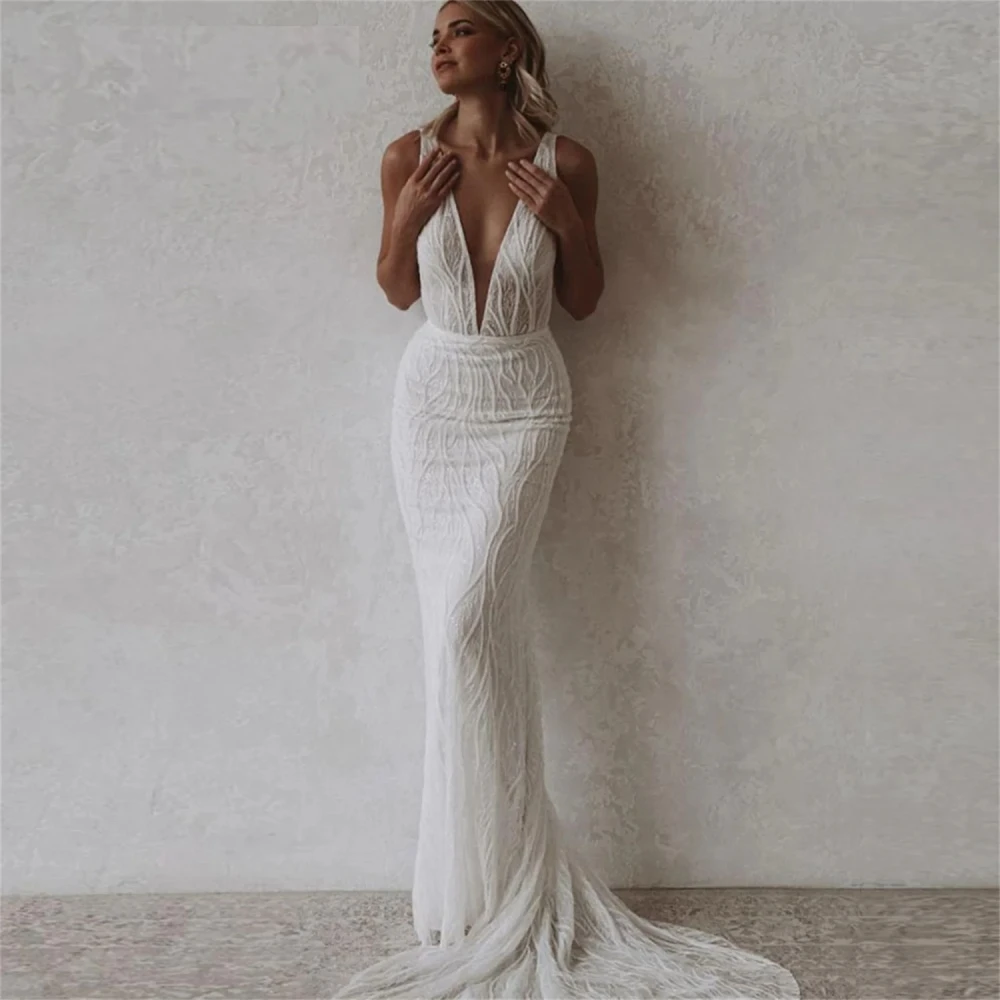 V -neck Large Size Wedding Dresses for Woman Plus Size Reveal Back Custom Wedding Dress for Women 2024 Bride Amanda Novias 1