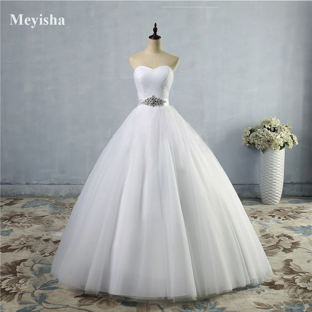 ZJ9056 2024 Tulle White Ivory Formal Sweetheart Cheap Wedding Dress Belt Ball Gown Sleeveless 1