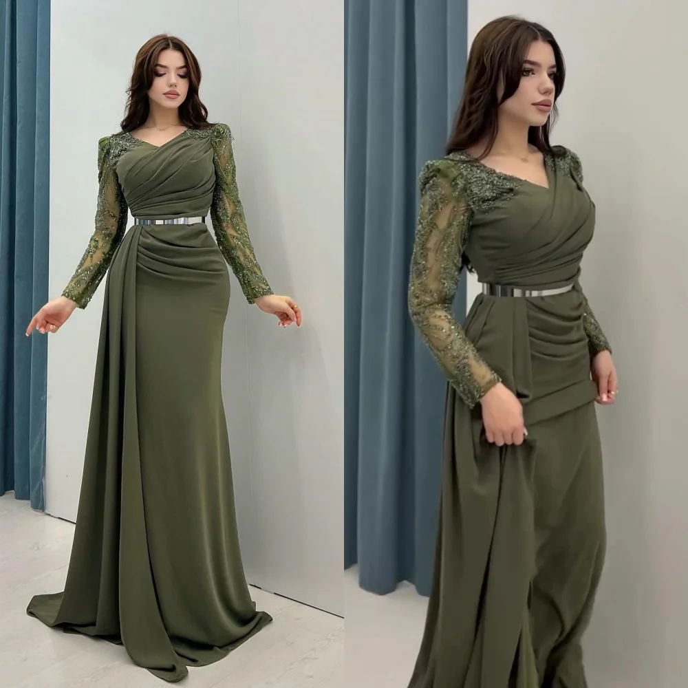 yipeishaRetro V-neck Mermaid Evening Dresses Beading Chiffon Formal Occasion Gownвечернее платье Платья для выпускного вечера v 1