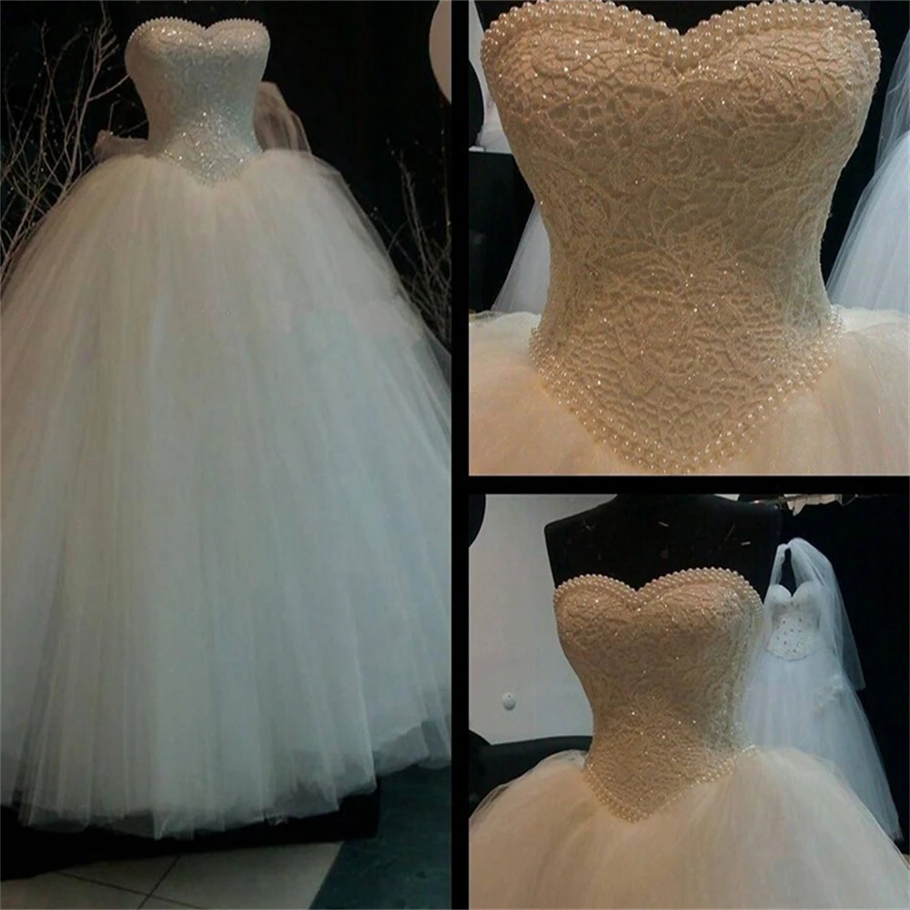 ZJ9069 Sweetheart Ball Gown Wedding Dresses Vestido De Noiva Fashion Lace Bodice Pearls Tull Formal Bride Dress Hot Sale 1