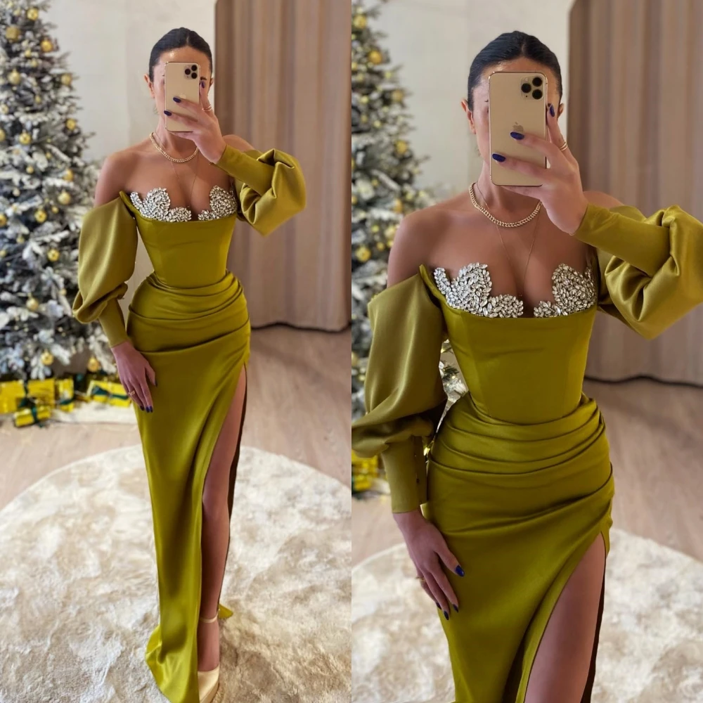 yipeisha Sexy Sizes Available Off-the-shoulder Sheath Celebrity Dresses Beaded Shirred Charmeuse Evening  1