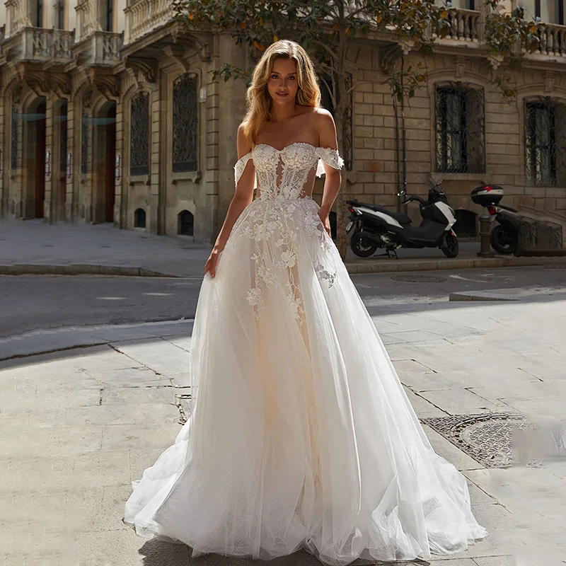 Exquisite Sweetheart Neck A-Line Wedding Dresses Off the Shoulder Lace Appliques Princess Bridal Gowns Vestido De Novia 1