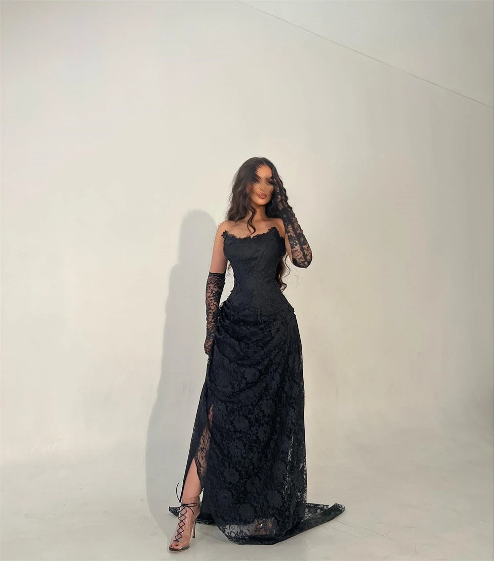 Fashion Black Long Sleeve Lace Prom Dress,Evening Dresses,Party