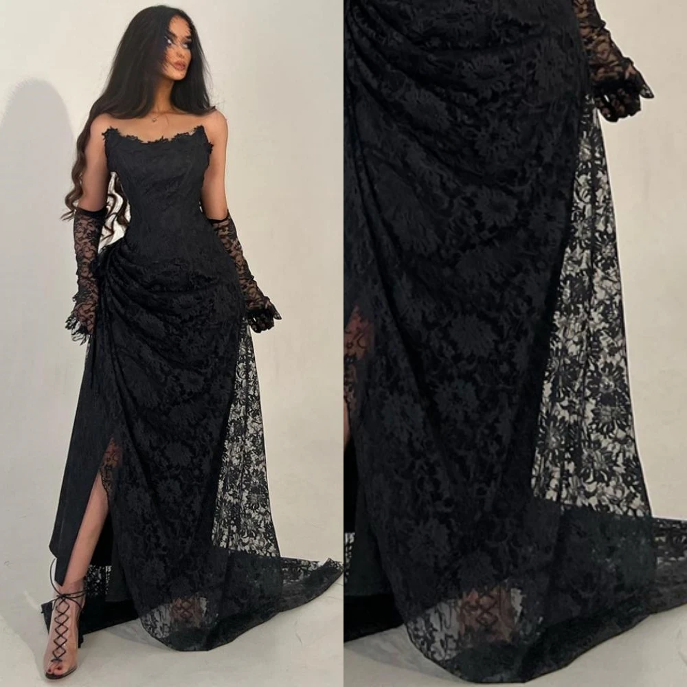 Fashion Black Long Sleeve Lace Prom Dress,Evening Dresses,Party