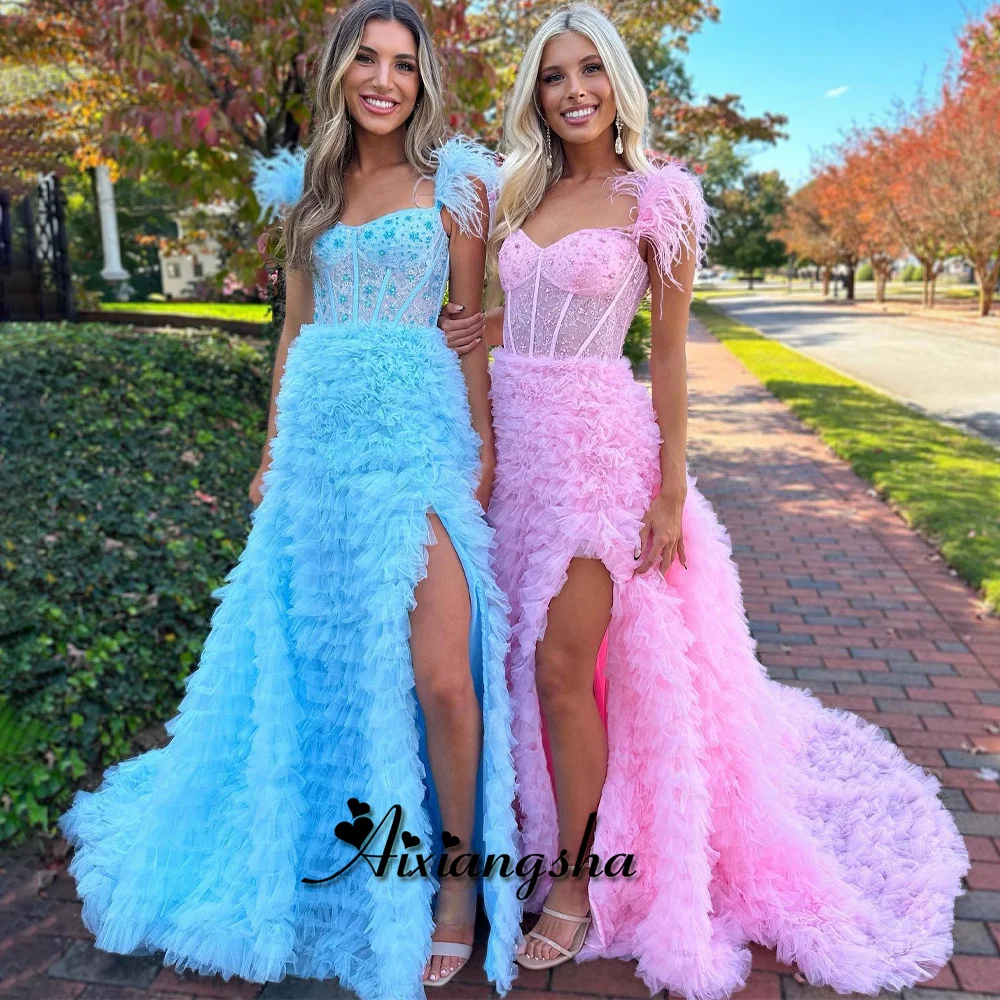 Vestidos Elegantes Para Mujer A Line Long Sleeve V Neck Pleat Pink Chiffon  Prom Dresses 2023 Formal Robe De Soiree Party Color Blue US Size 16
