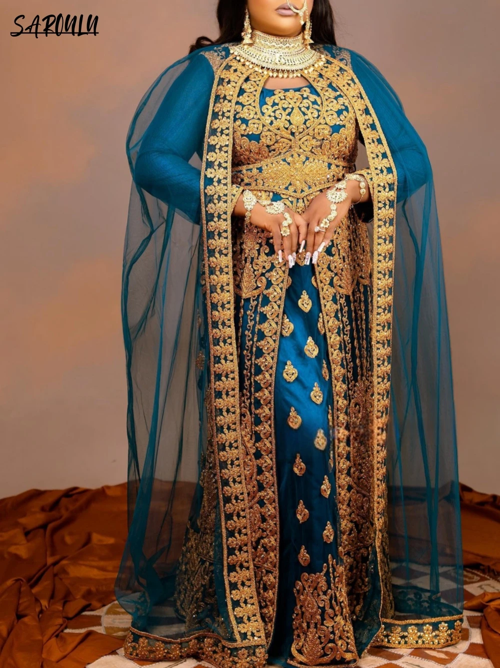 Luxury Beaded Dubai Blue Evening Dresses One Shoulder Wedding