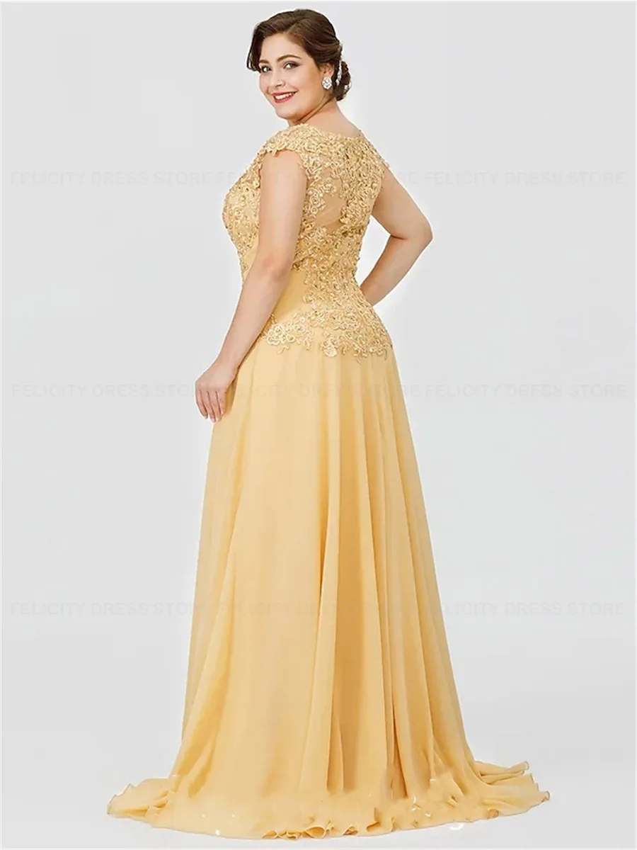 Exquisite Plus Size Mother of the Bride Dresses 2023 A-Line Illusion  Wedding Guest Dress Chiffon Lace Sequins Vestidos de Fiesta, Beyondshoping