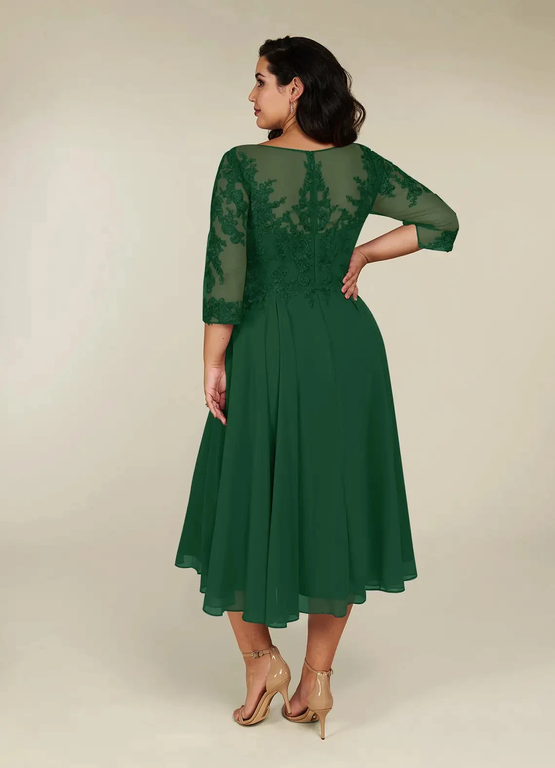 Lorencia Charming Emerald Green Mother of the Bride Dress Lace 3/4