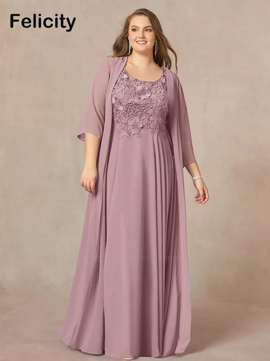 Two Piece Plus Size Mother of the Bride Dresses with Jacket 2023 A-Line Wedding Party Dresses Lace Chiffon Robes Invitée Mariage 1