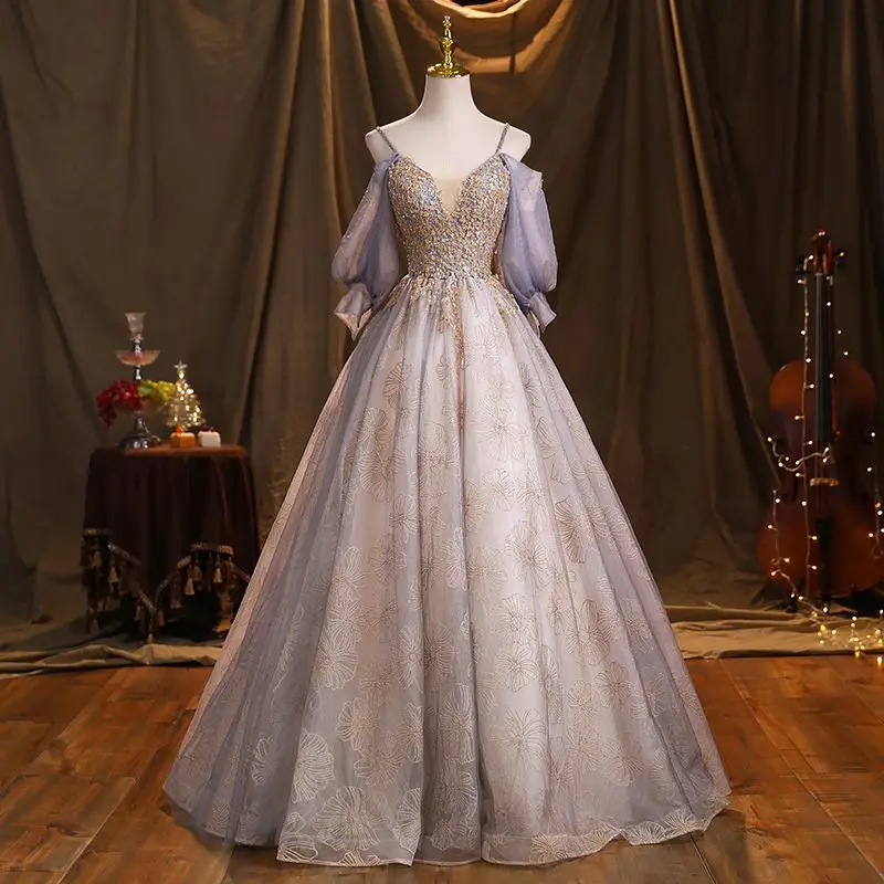 Formal Occasion Quinceanera Dresses 2023 Beaded Gray-blue Ball Gown 15 year  Old dress for Young Party Gown Girl Floor Length