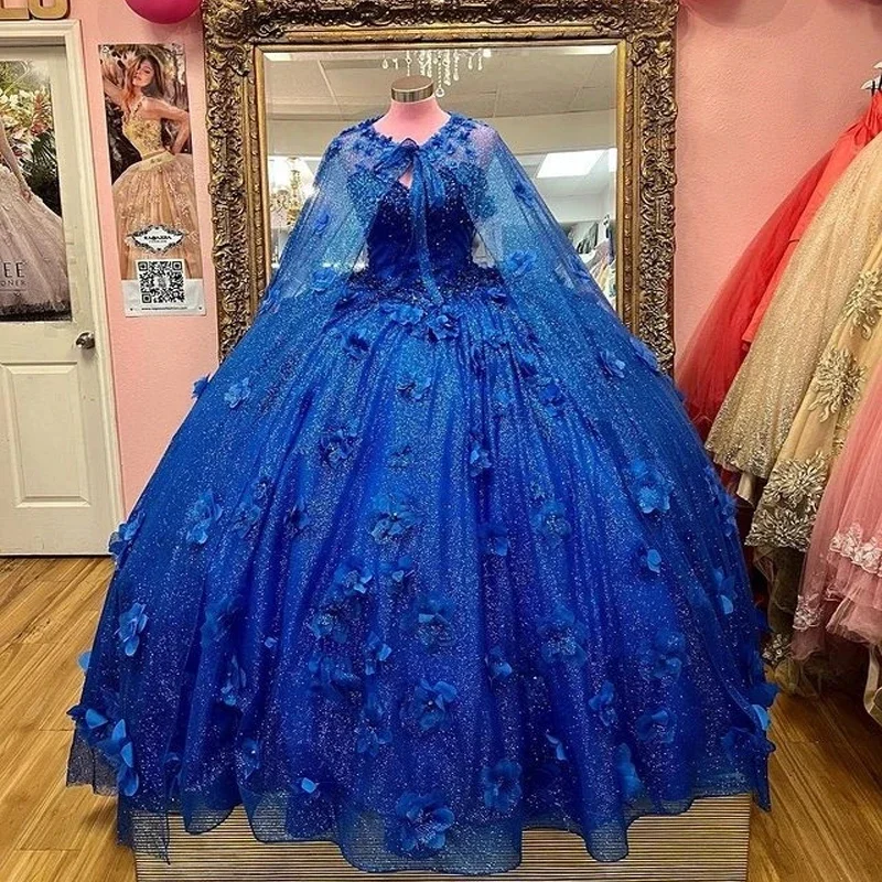 Vestidos De XV Años Royal Blue Quinceanera Dresses With 3D Flowers Applique  Corset Top Beaded Ball Gown Sweet 16 Dress Plus Size - Etsy Ireland