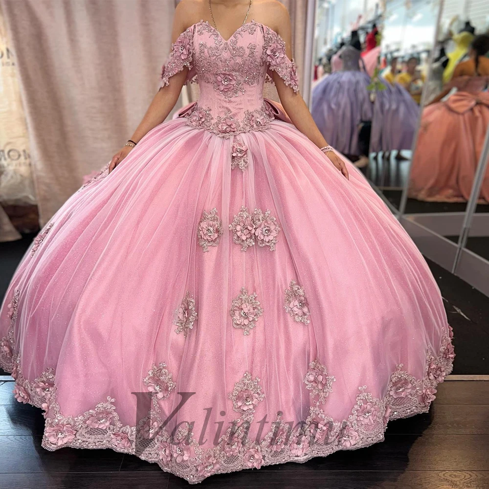 Valintimu Stylish Off The Shoulder Bow Quinceanera Dresses Birthday Party Formal Dresses Lace Vestidos De Baile Personalised 1