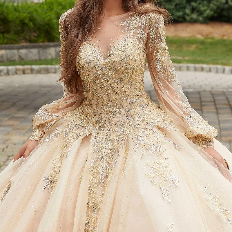 Gold long sleeve outlet ball gown