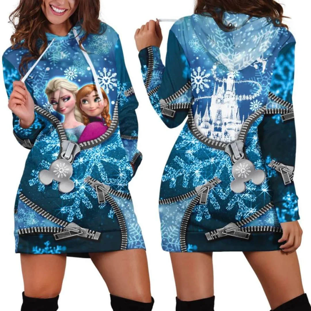 2023 New Frozen Elsa Hoodie Dress Sweater Fashion Disney Dress Sweatshirt  Dress 3d Allover Printed Hoodie for Women, Beyondshoping