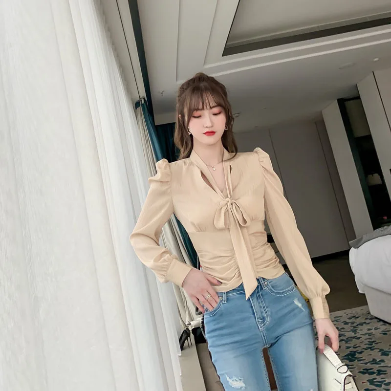 Women Long Sleeve Shirts Thin Casual Fashion Loose Shirt Tops Womens blouse  Plaid Korean-Style Slimming