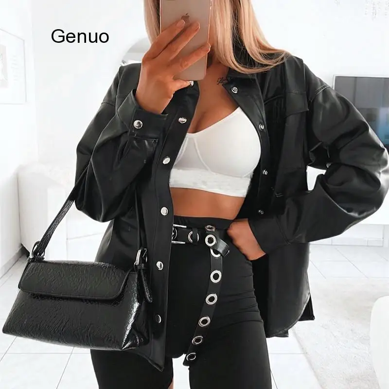 Top Fashion Leather Black, Pu Leather Tops Women
