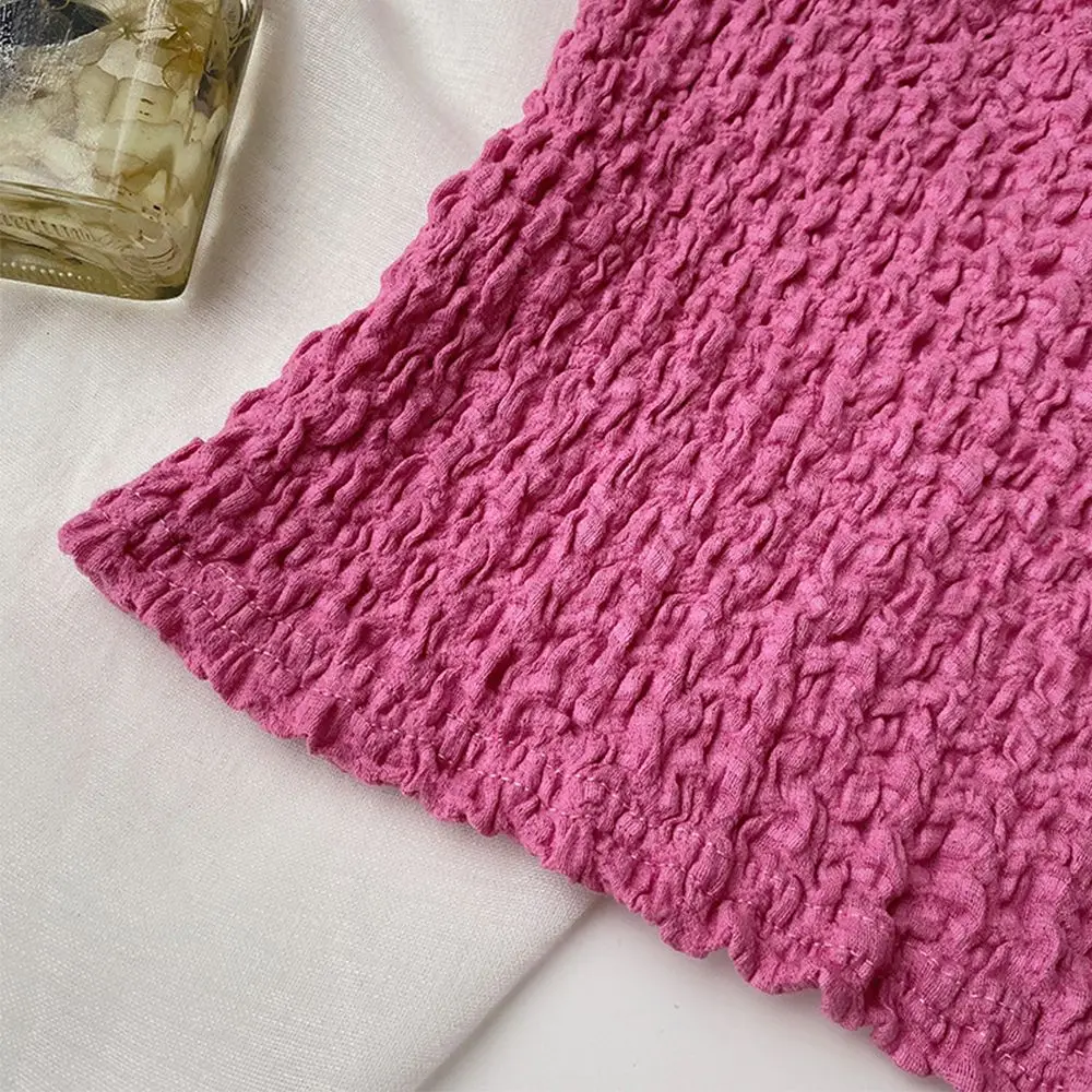 Knitted Bra fashion design. Girl knitted Crop Top fashion design