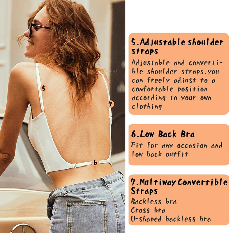 Low Back Bra for Women Seamless Wired V Plunge Invisible Underwear Backless  Bras Low Cut Multiway Halter Bra Sexy Cami Tank Top, Beyondshoping