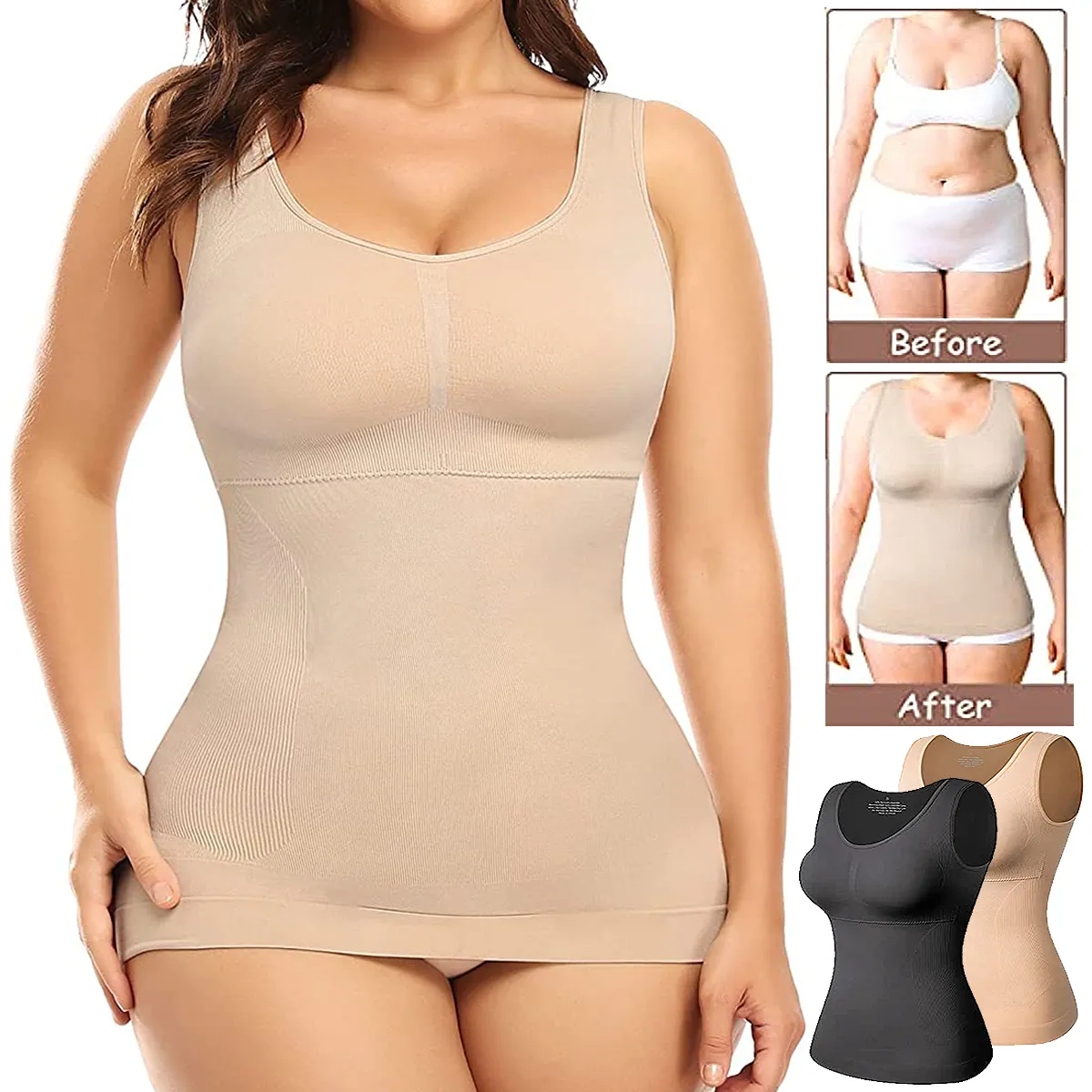 Plus Size Women Shaper Cami with Built in Bra Shapewear Tank Top Tummy  Control Camisole Female Slimming Compression Undershirt, Beyondshoping