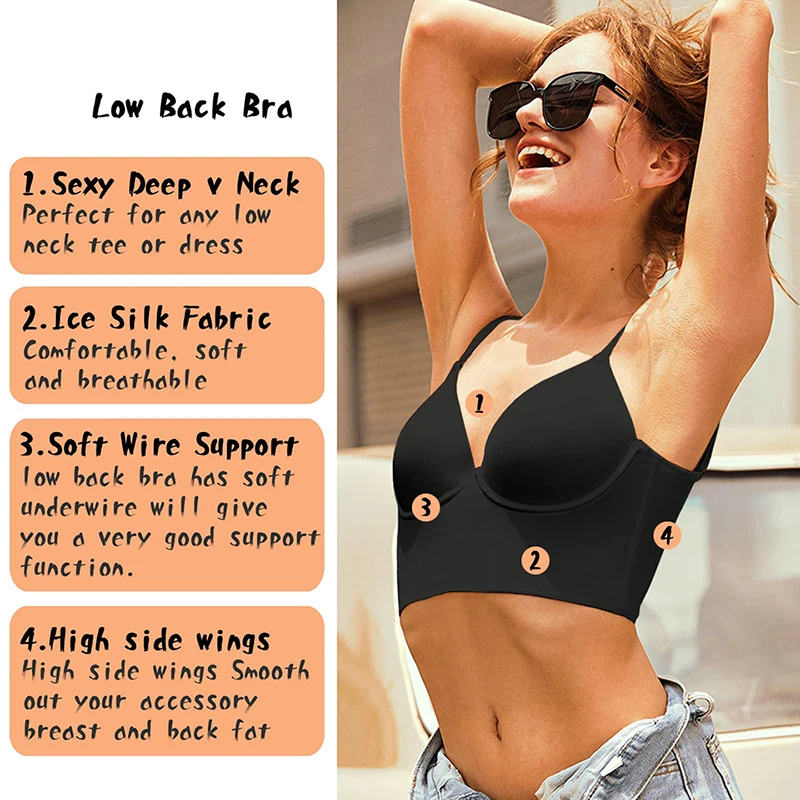 Sexy Backless Bra U Low Back Bralette Invisible Halter Bra for Low