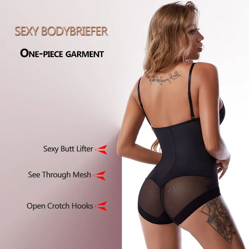 Sexy Built-in Bra Thongs Bodysuit Shapewear Women Mesh Body Shaper