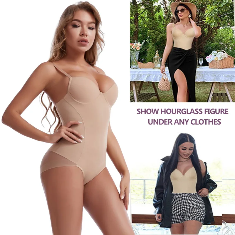 Women Tummy Control Backless Bodysuits Tops Body Shaper with Built-in Bra  Corset