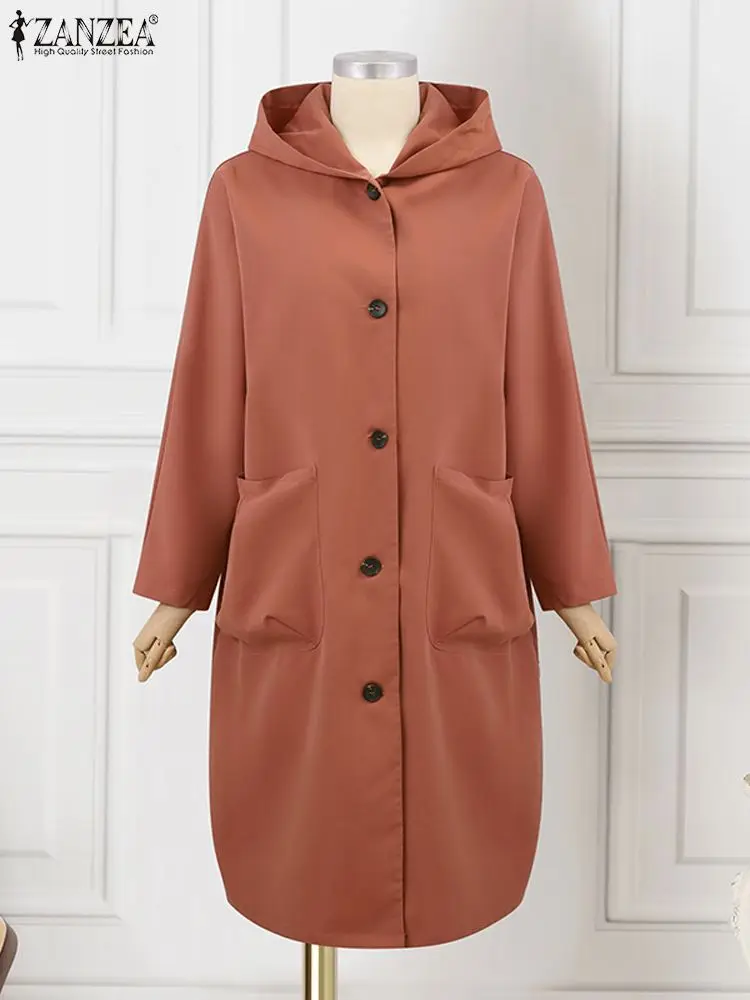 Autumn Stylish Long Sleeve Outwears ZANZEA Women Long Hooded Coats Casual  Loose Pockets Coats 2024 Fashion Kaftan Trench Femme, Beyondshoping