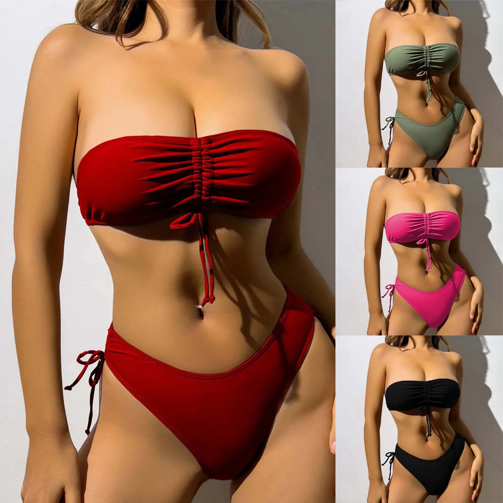 Fashion Solid Color Bikini Women Swimwear Bandeau Biquini