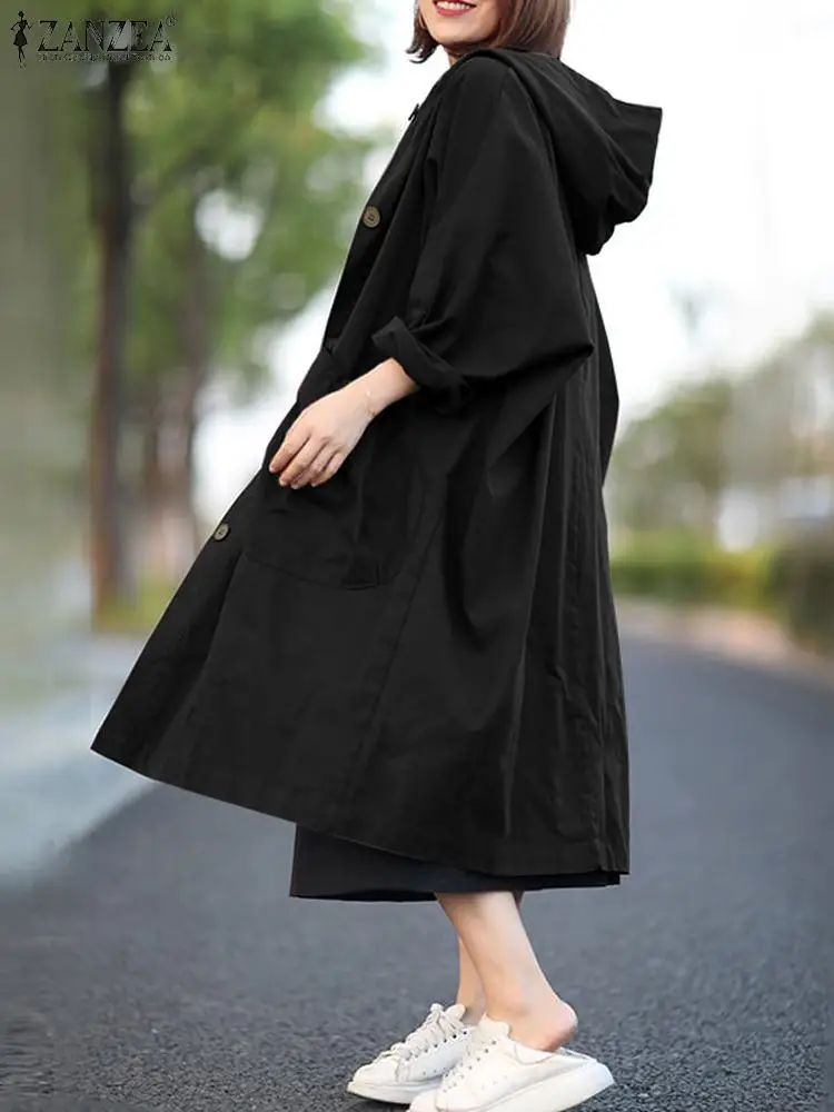 Autumn Stylish Long Sleeve Outwears ZANZEA Women Long Hooded Coats Casual  Loose Pockets Coats 2024 Fashion Kaftan Trench Femme, Beyondshoping