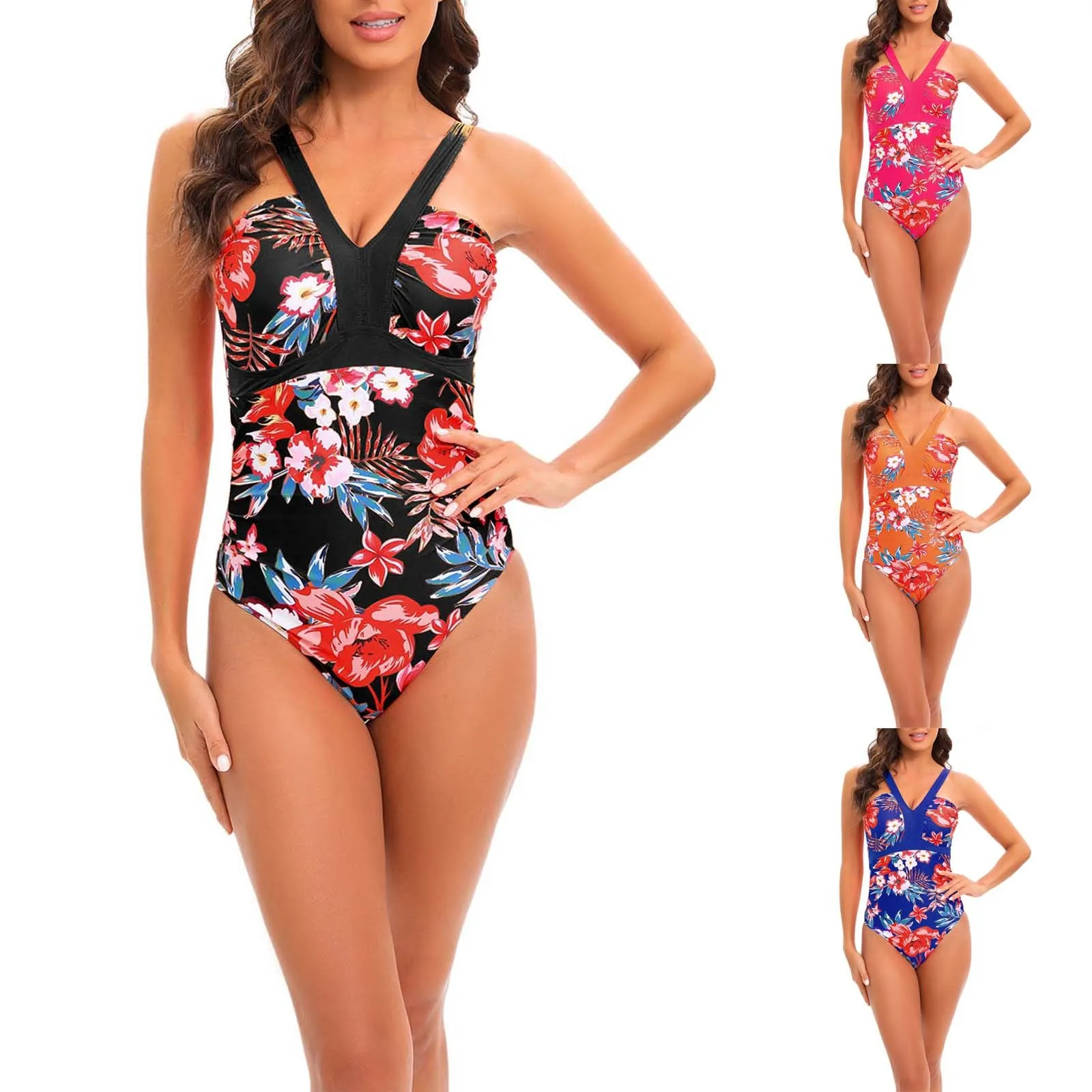 LUXUR Ladies Tankini Sets Floral Print Two Piece Swimsuit Swim Top And  Shorts High Waist Swimwear Sleeveless Seaside Green Leaves 2XL 