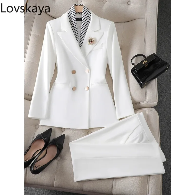 Women Business Pants Suit White 2 Piece Ladies Office Work Uniform
