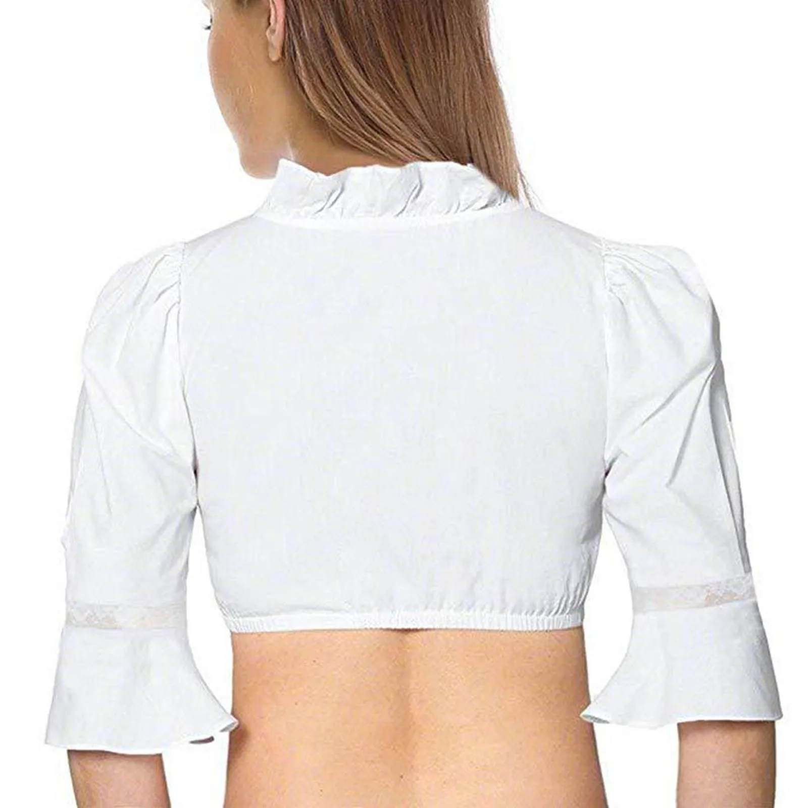  Women's German Dirndl Blouse Puffy White Cropped Tops