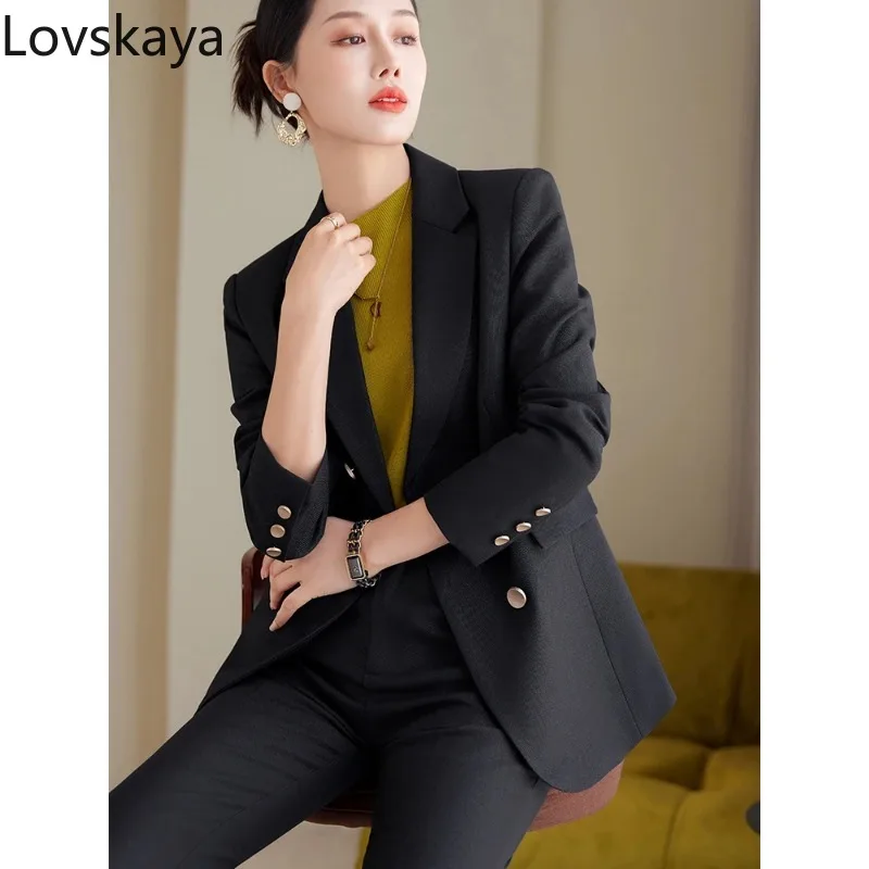 Fashion Green Pant Suits Women Double Breasted Trousers Blazer Set Office  Lady 2 Piece Sets Female Business Work Wear Uniforms - AliExpress