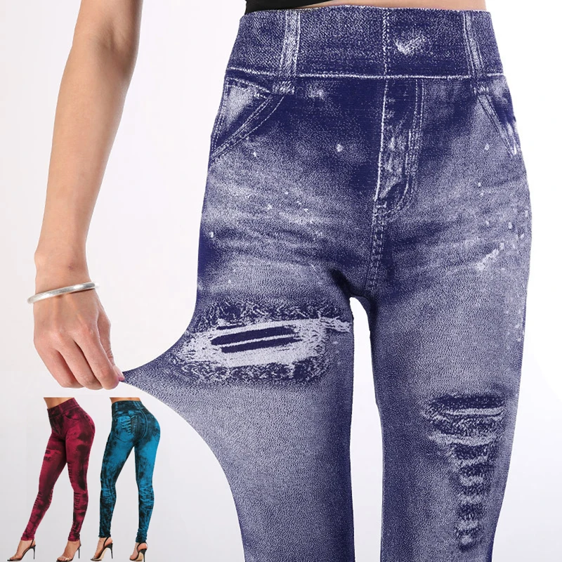 Sexy Faux Jeans Leggings Women Stretch Printed Short Leggins Calf-Length  Pants Summer Breeches High Waist Jeggings - Beyondshoping
