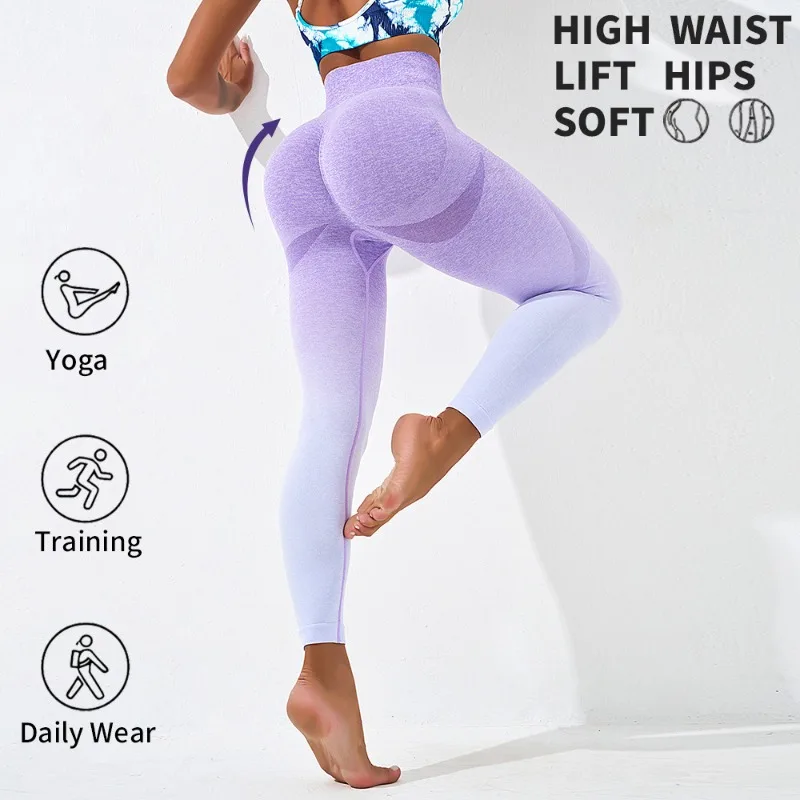 Women Gradient Leggings Seamless High Waist Leggings Fitness Running  Trainning Yoga Pants Fashion Hip Lifttings Elastic Tights, Beyondshoping