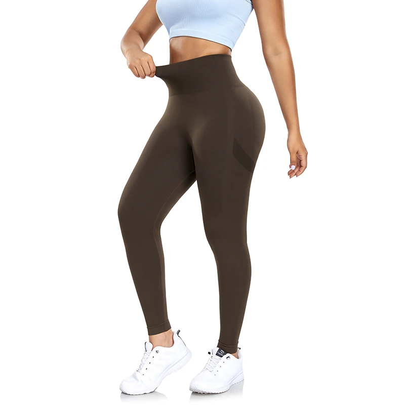 Women's Seamless Leggings Sports Fitness Minimalist Yoga Pants High Waist  Push Up Tight Ass Leggings (Color : Saddle brown, Size : Large) :  : Fashion