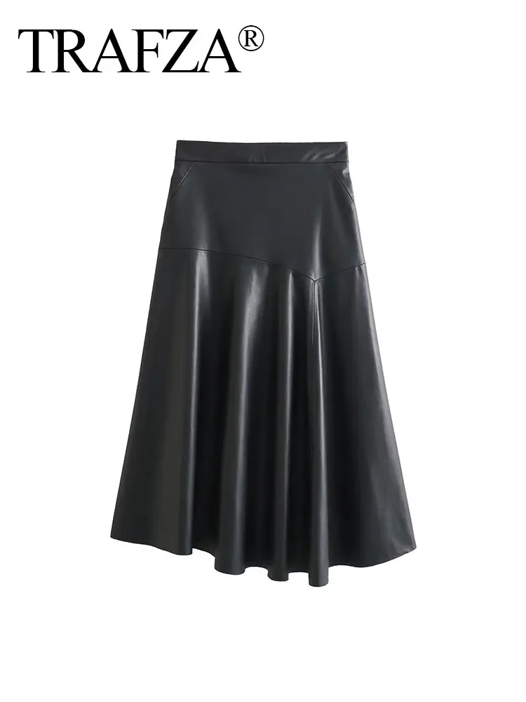 Faux Leather High-Waist A-Line Midi Skirt