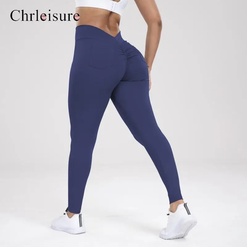 CHRLEISURE Pocket Yoga Pants High Waist Elastic Fitness Leggings