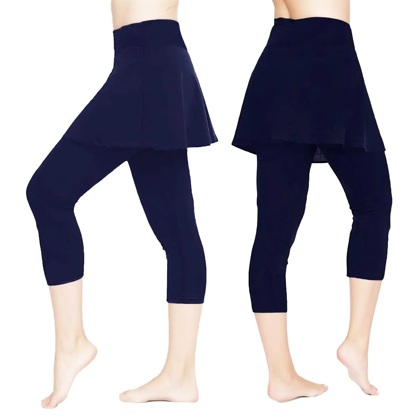 New Women Solid Color Calf-Length Leggings Skirt Seamless Mid Waist Short Leggings  Female High Elastic Dance Fitness Pants 2024, Beyondshoping