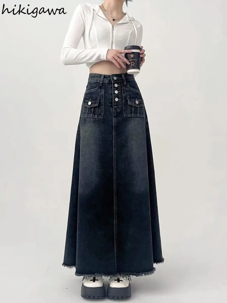 Midi Denim Skirts Women M-4XL High Waist Long A-Line Cowboy Casual Korean  Style Vintage Fashion New Arrival Spring Summer Faldas - AliExpress