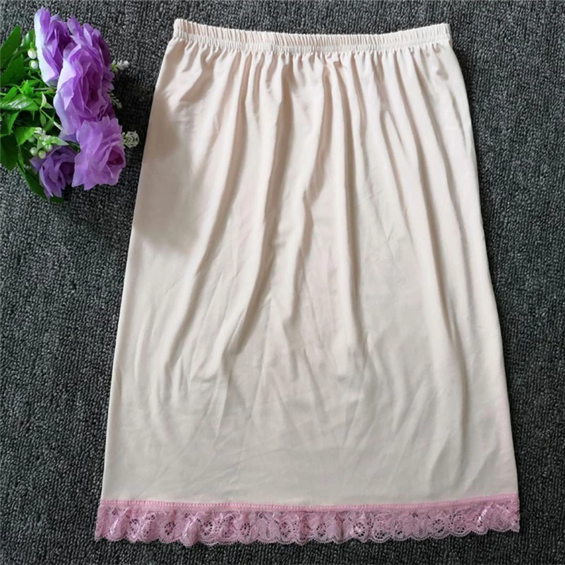 Women Petticoat Skirts Elastic Waist Half Slip Underskirt Milk