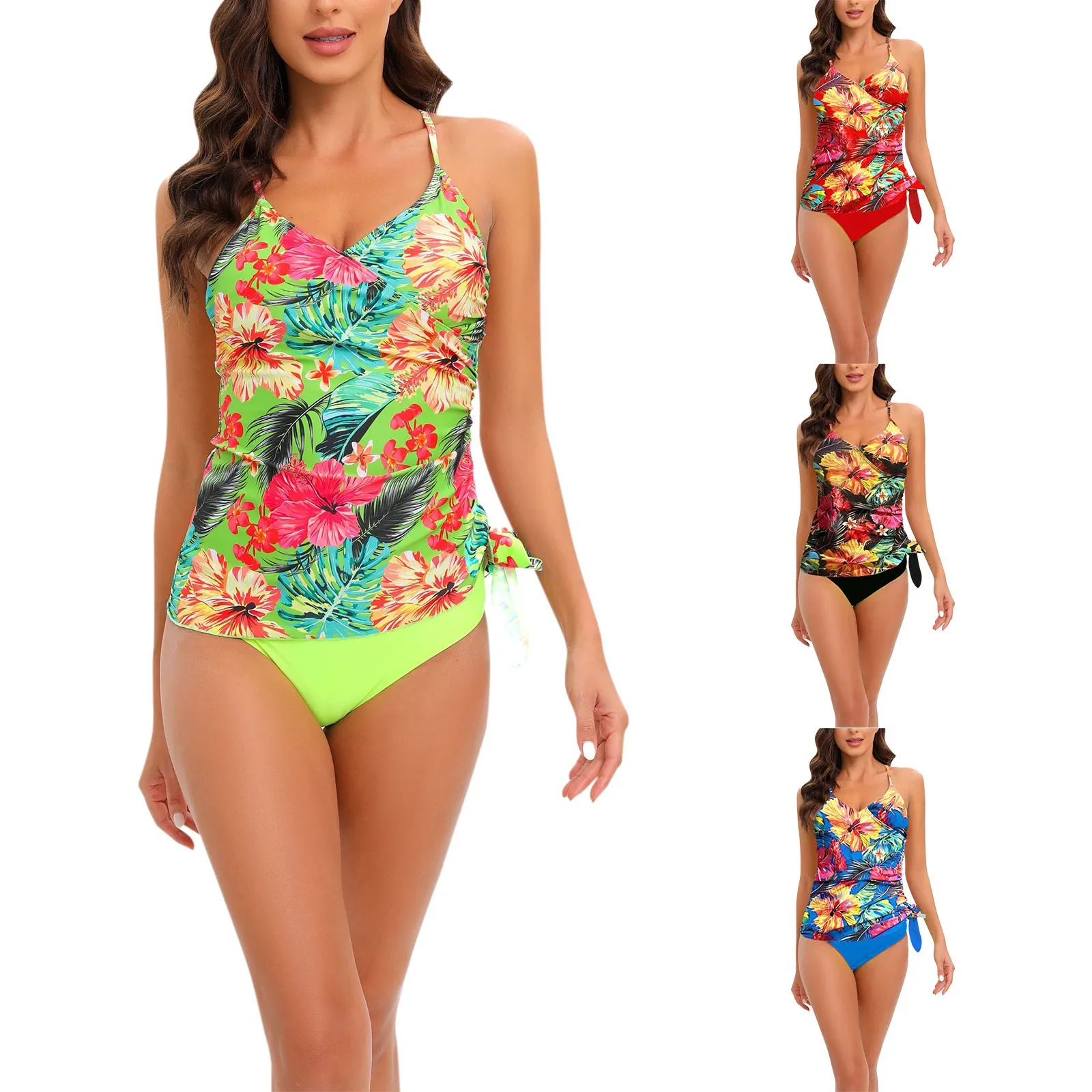 Womens Bathing Suit with Shirt Print Swimsuit Split Waist Floral Loose High  Fashion Bikini Women's Busted Board