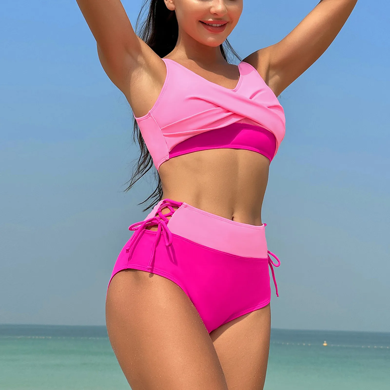 Women's Fashion Padded Bra Swimsuit Beachwear Swimsuit Pink Hard-lace Lace  Bikini