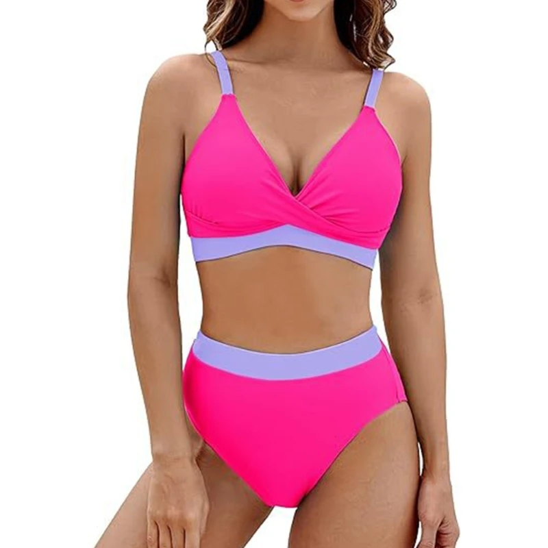 YDKZYMD Womens Bikini Sets Bathing Suit Color Block V Neck High Waisted  Swimwear Sexy Multicolor Swimsuits 