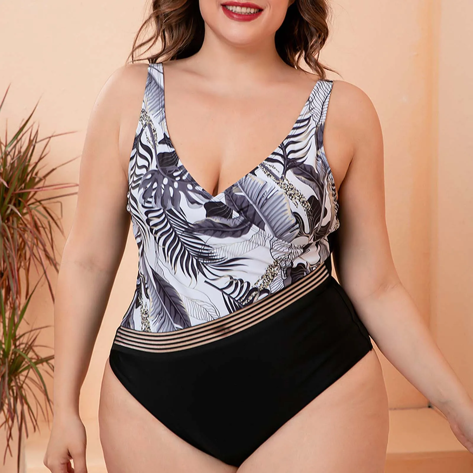 New Conjoined Printing Gradient Bikini Tight Swimwear Women Sexy