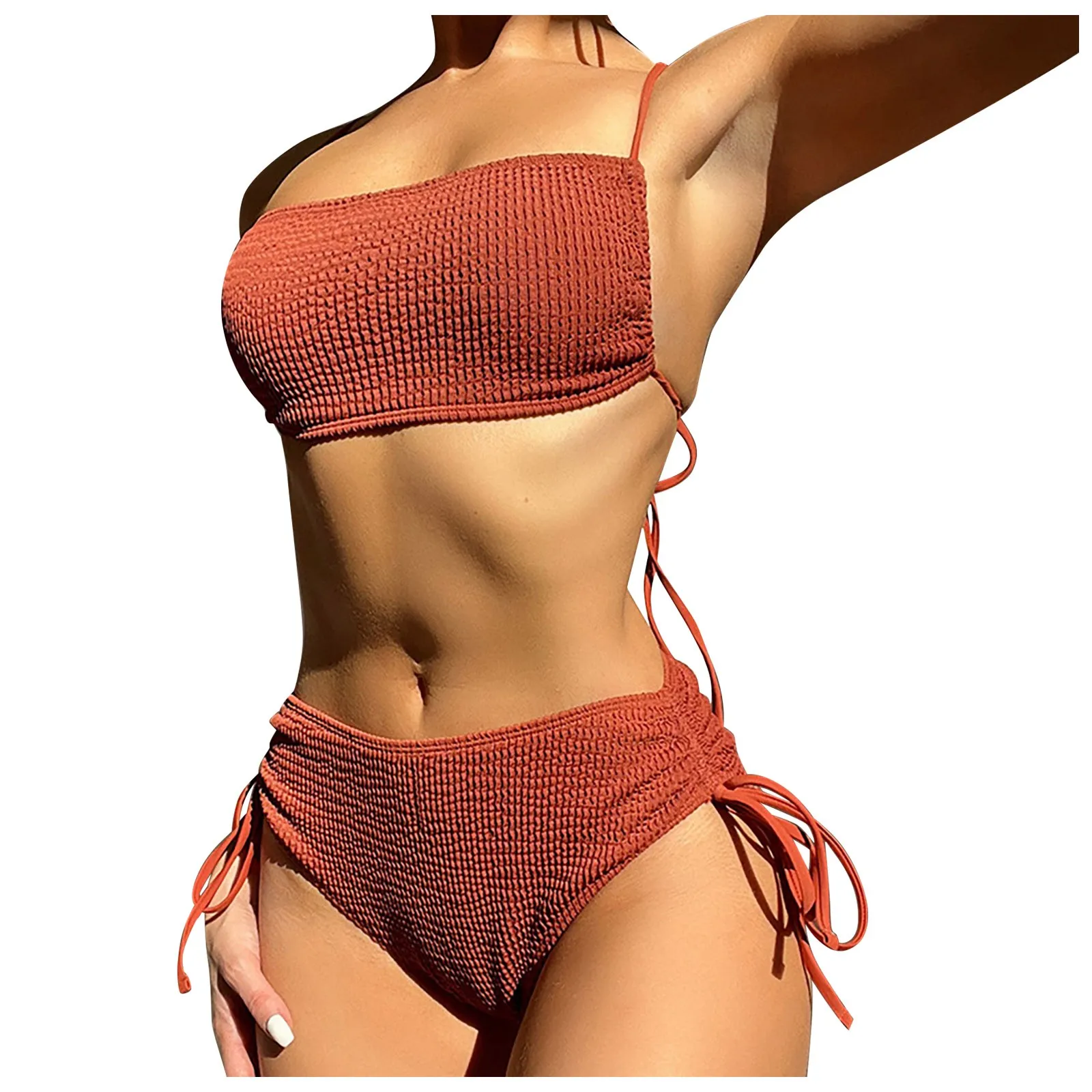  Sexy Backless Solid Color Bikini Swimsuit Set
