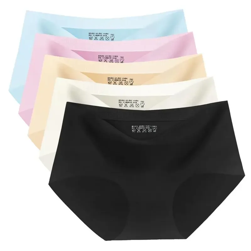 Women Underwear Ice Silk Mid Waist Underwear Jacquard Breathable Briefs, Beyondshoping