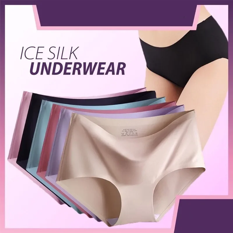 3Pcs/Lot Women Ice Silk Panties Seamless Underwear Famale Lingerie  Breathable Comfort Briefs, Beyondshoping